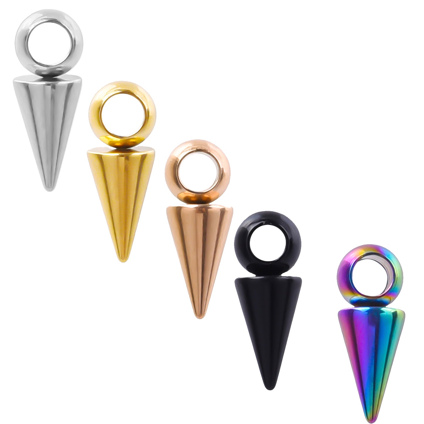 10pcs Stainless Steel 16mm Cone Spike Charms