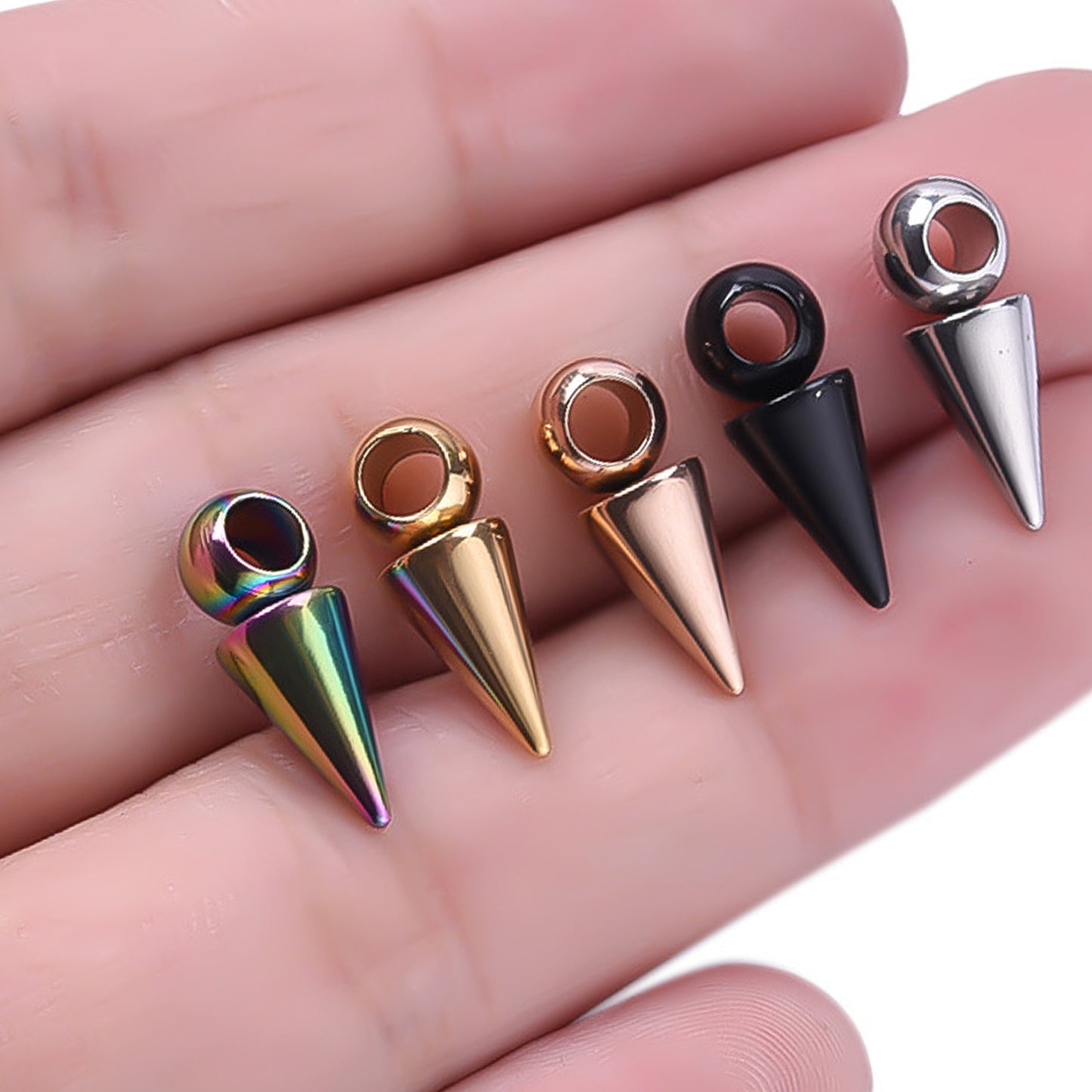 10pcs Stainless Steel 16mm Cone Spike Charms