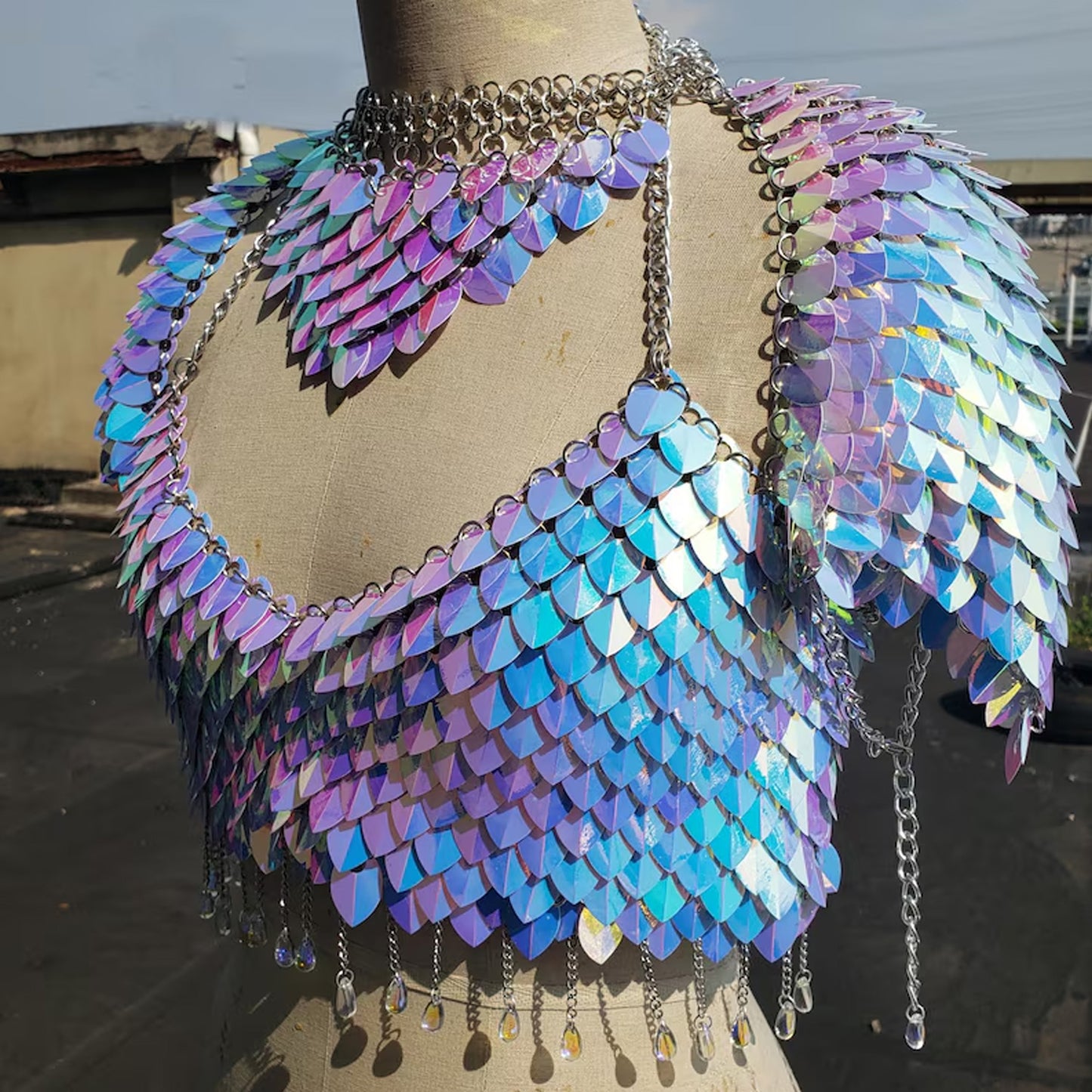 Iridescent Scalemail Shoulder Pauldrons Scalemaille Top