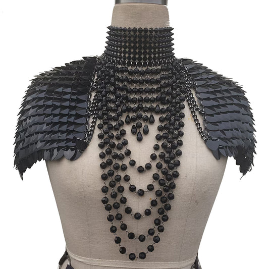 Black Crystal Beads Scalemail Shoulder Pauldrons Pieces