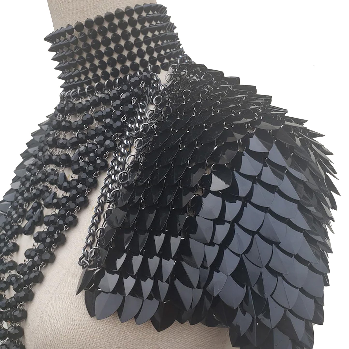 Black Crystal Beads Scalemail Shoulder Pauldrons Pieces