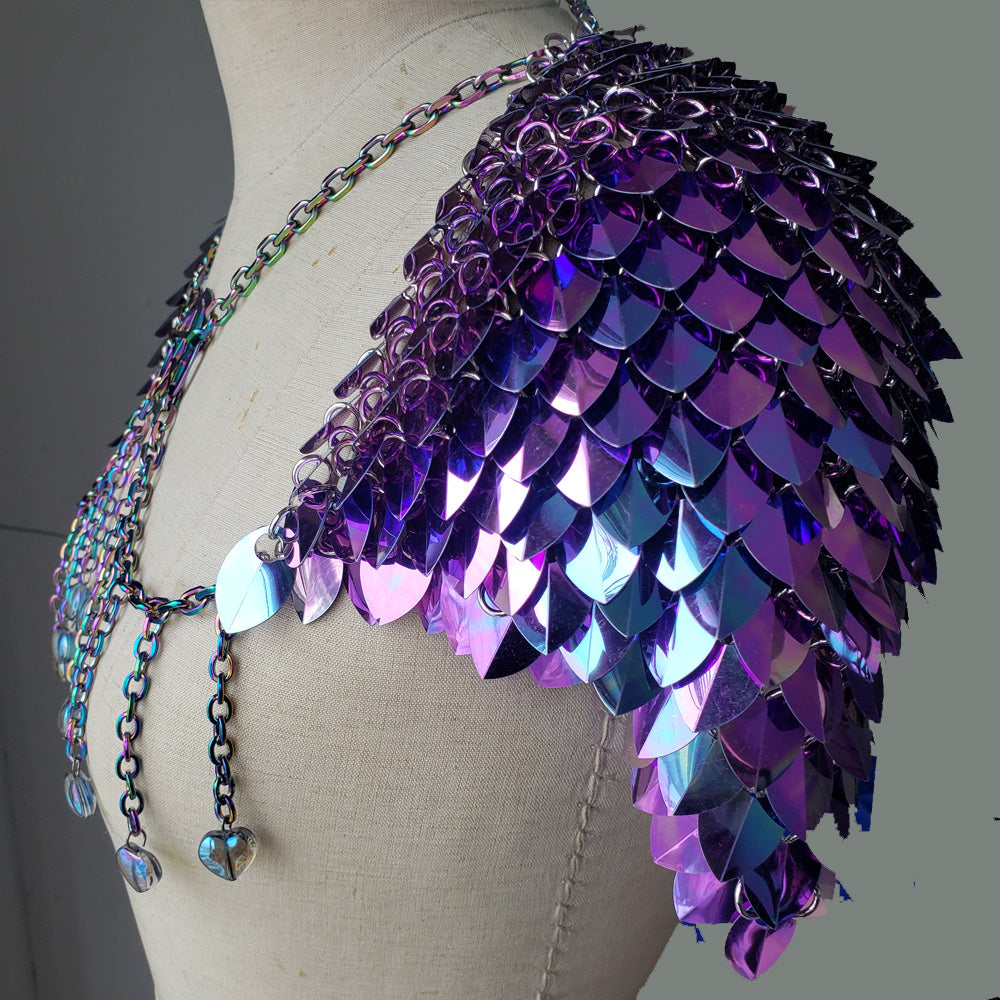 Iridescent Scalemail Shoulder Pauldron Armor,Rave Outifts