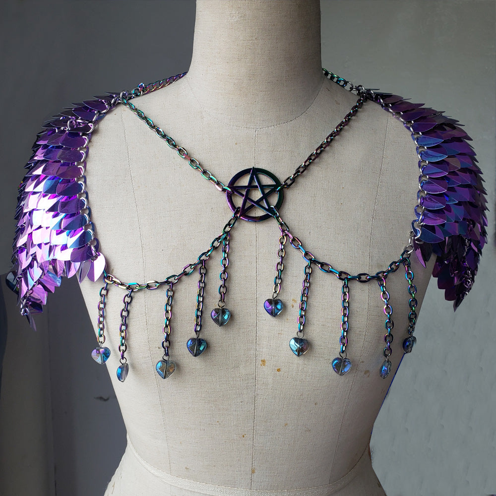 Iridescent Scalemail Shoulder Pauldron Armor,Rave Outifts